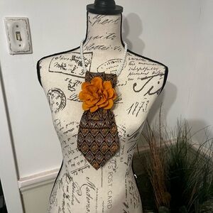 Orange Floral Patterned Necktie Necklace